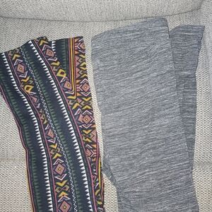 Time and Tru Multicolor Patterned and Gray Leggings